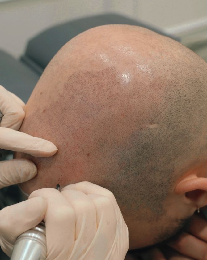 Application de pigments naturels sur le cuir chevelu pour créer un effet de cheveux rasés
